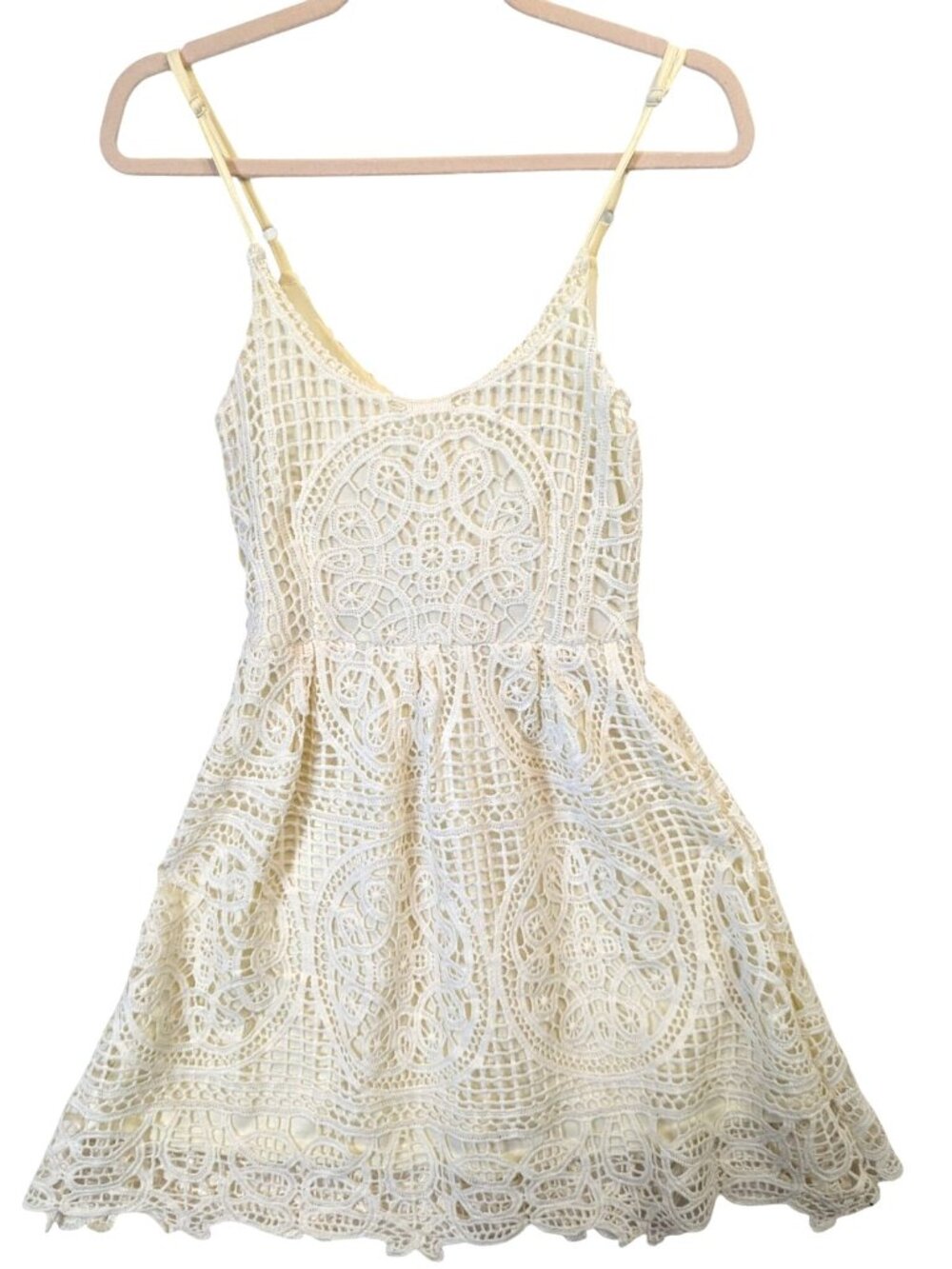 Rebellion Again Women Small Crochet Lace Babydoll Dress Boho Festival Coquette